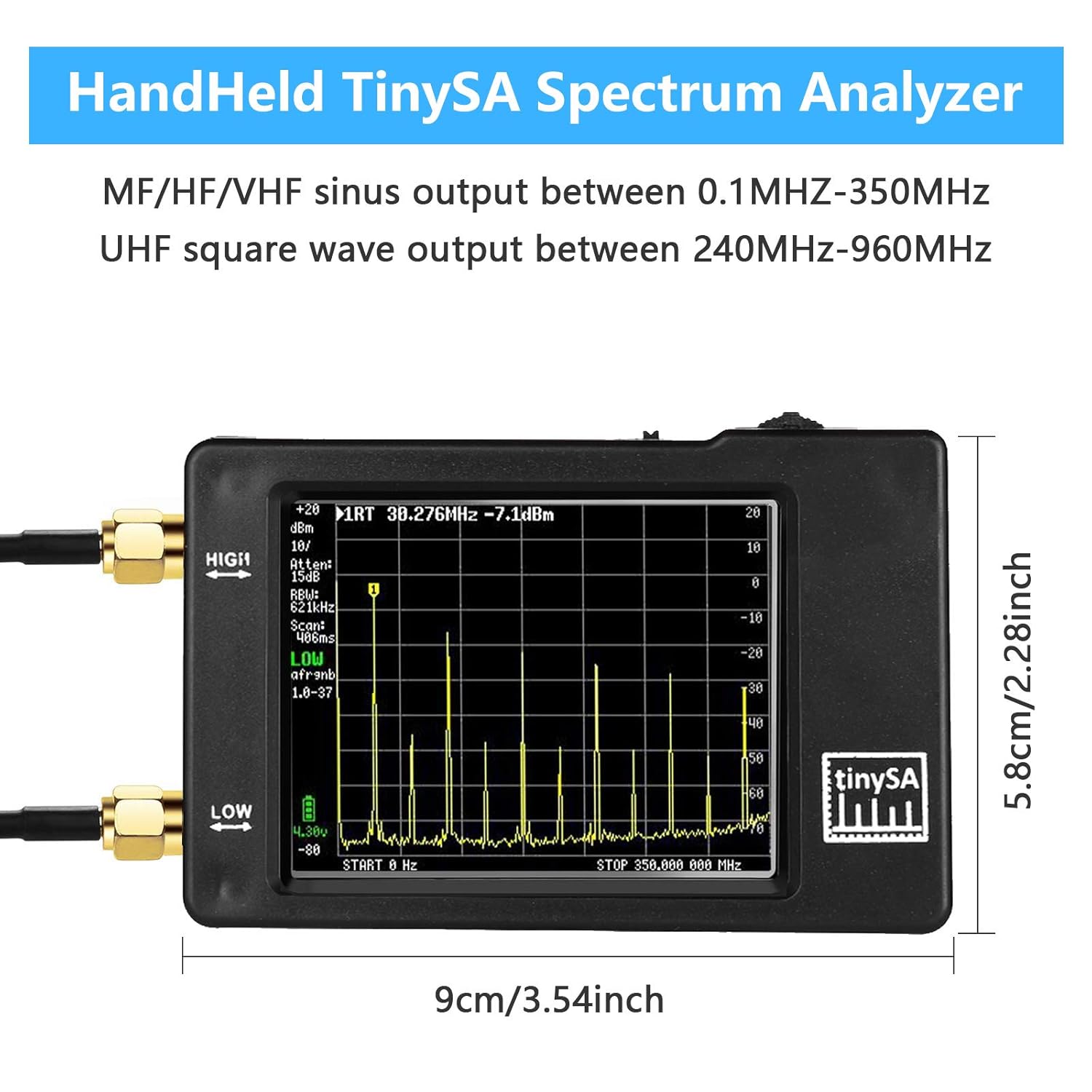 Spectrum Analyzer Handheld, 2.8inch Touchscreen 100KHz-960MHz Portable Frequency Analyzer S83804