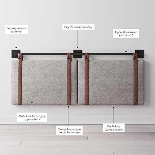Modern Wall Mount Hanging Headboard, Queen, Brown Faux Leather M329264