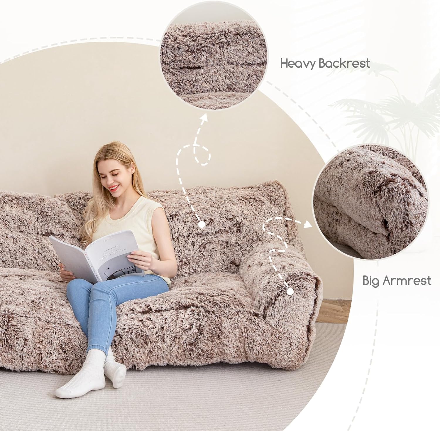Giant Human Dog Sofa Bed, Comfy Floor Couch with Foam Support Mat, Faux Fur G831