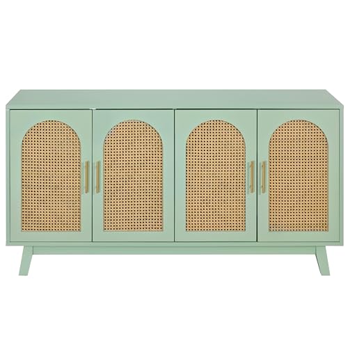 Mint Green Rattan Accent Storage Cabinet with 4 Doors J97283