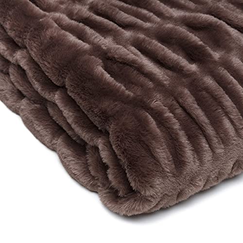 Ruched Faux Fur Throw Blanket, Reversible, 50" x 65", Dark Gray D10706