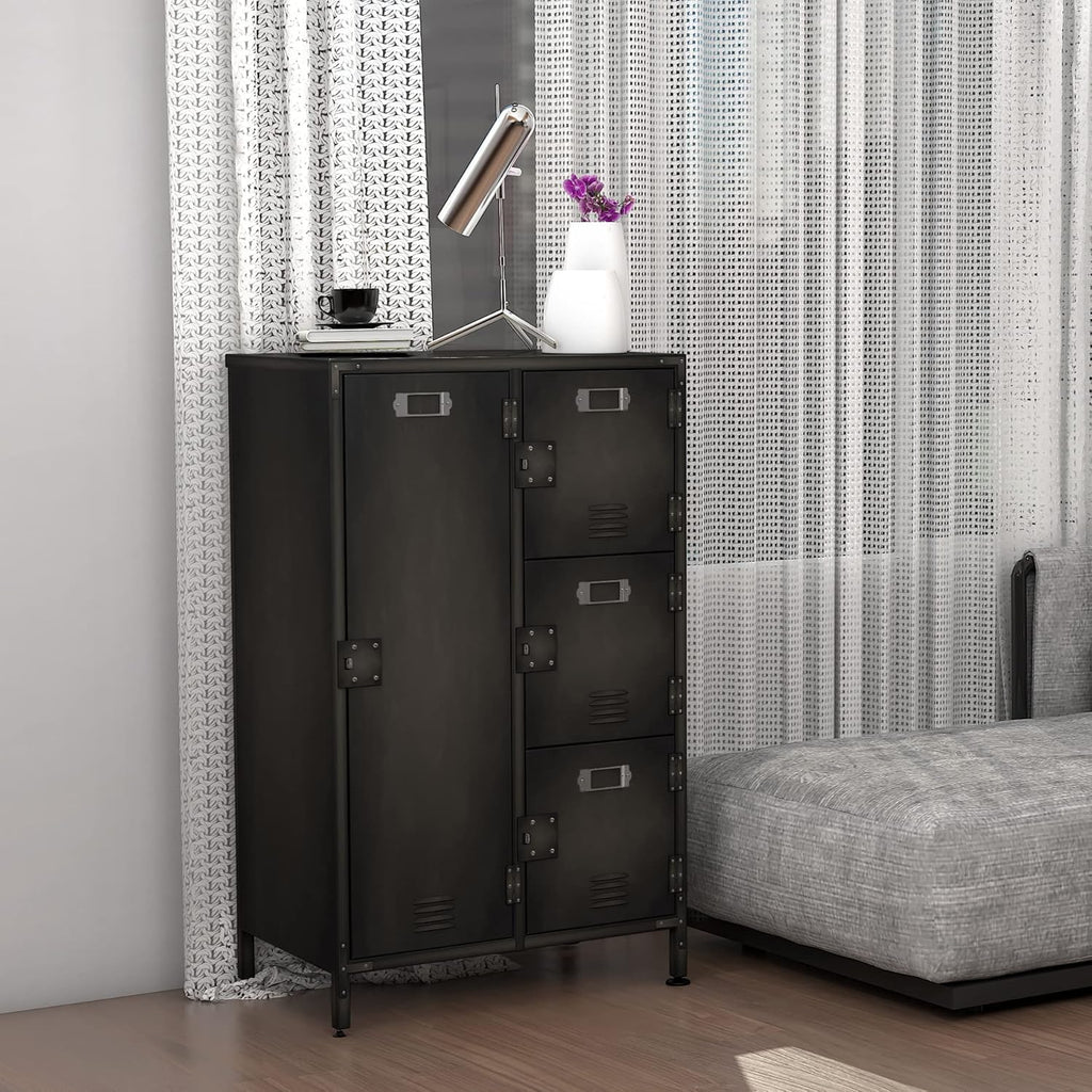 Metal Locker Storage Cabinet, 4 Doors, Steel Wardrobe for Home Office Gym School D274