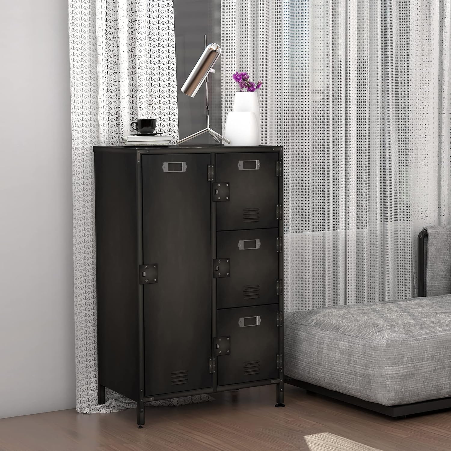 Metal Locker Storage Cabinet, 4 Doors, Steel Wardrobe for Home Office Gym School D274
