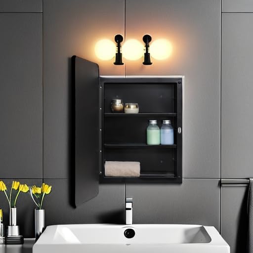 Black Beveled Edge Medicine Cabinet, 16 x 24 Inch H110573