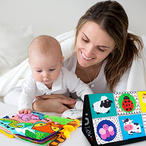Tummy Time Mirror with Soft Crinkle Cloth Book and Teethers, Black and White Sensory Toy for Newborns E42164