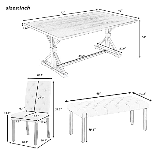 Wood Kitchen Dining Table Set for 6 with Bench and Chairs J844389