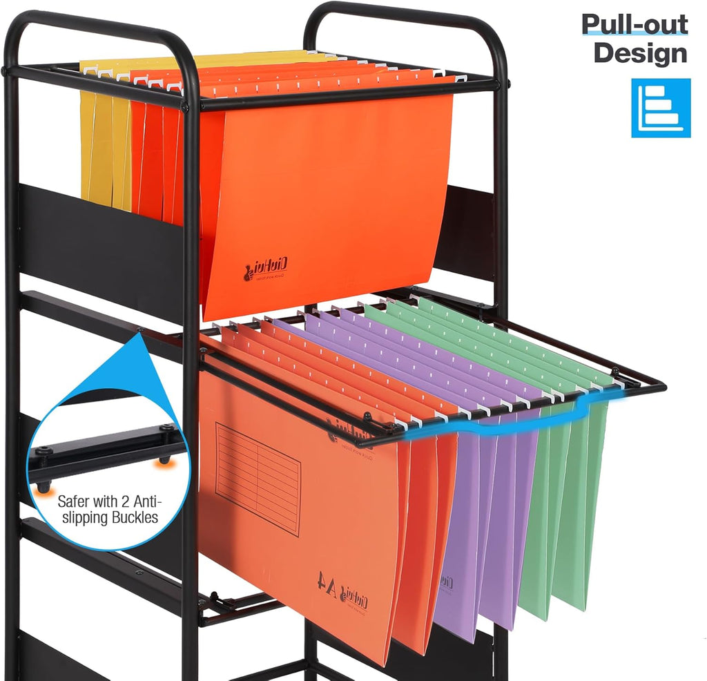 3-Tier Metal Rolling File Cart with Wheels and Pull-Out Drawer X16861