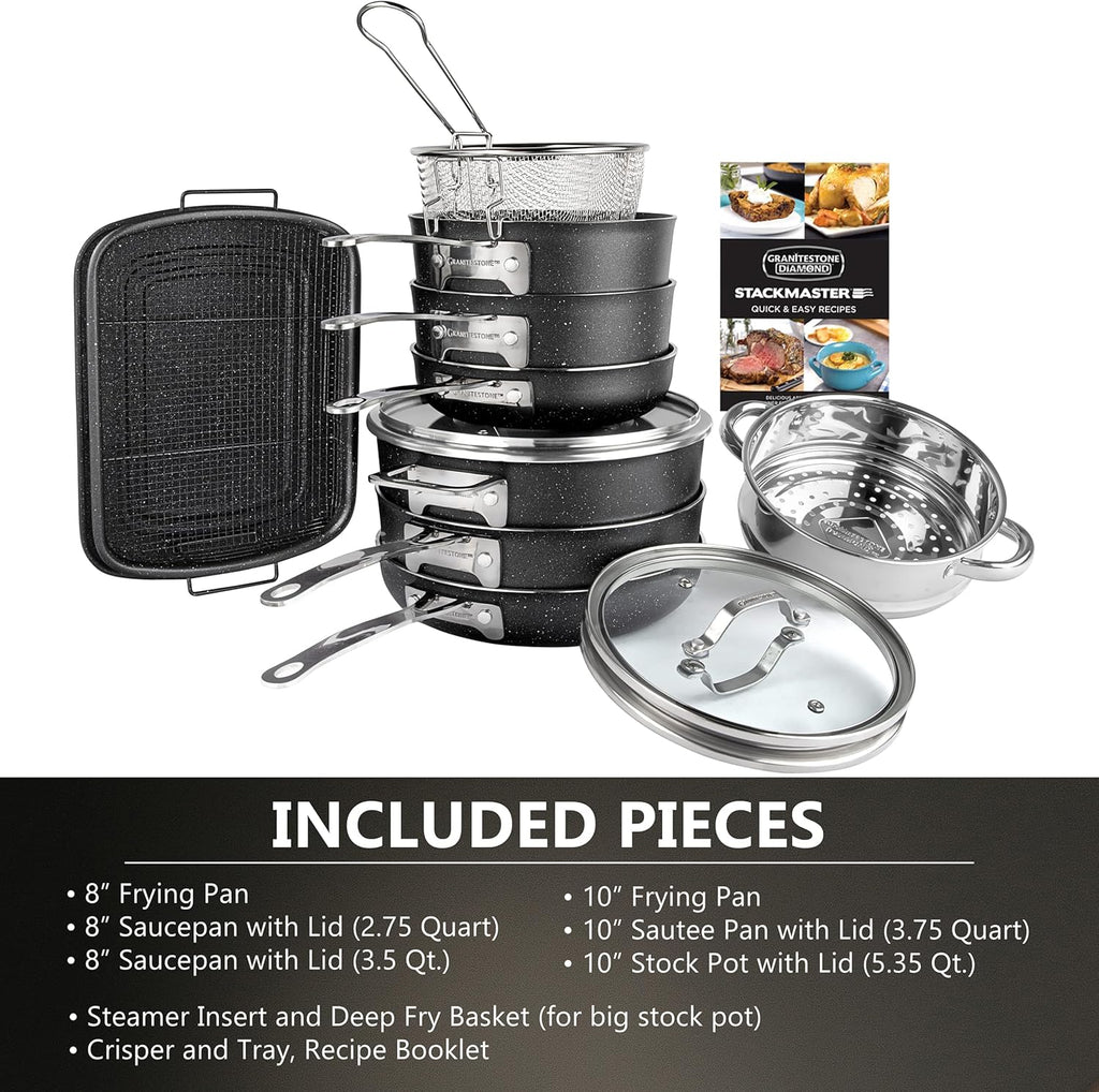 Nonstick Cookware Set 15 Piece, Scratch Resistant Pots and Pans G778