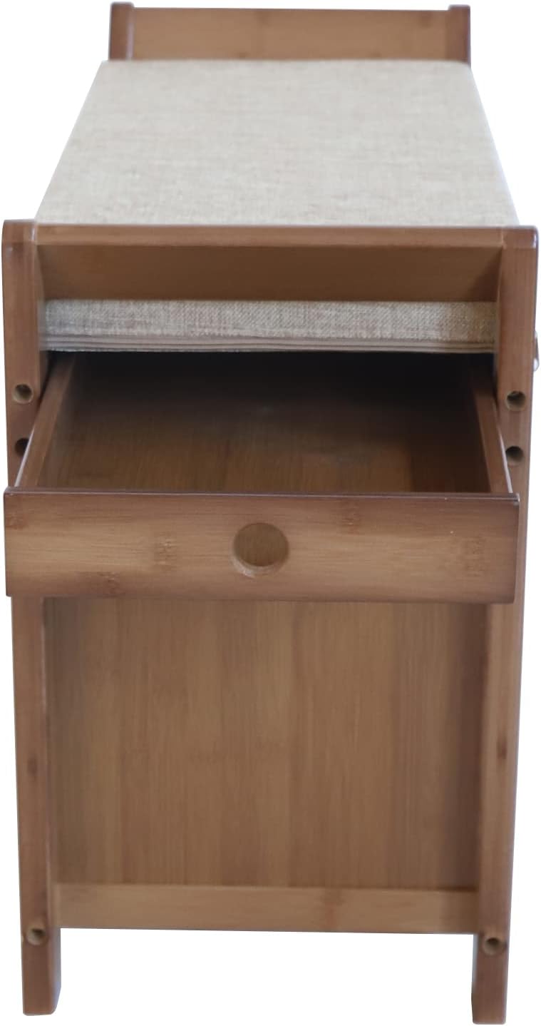 Bamboo Shoe Bench with Seat Cushion and Storage Shelf Y318