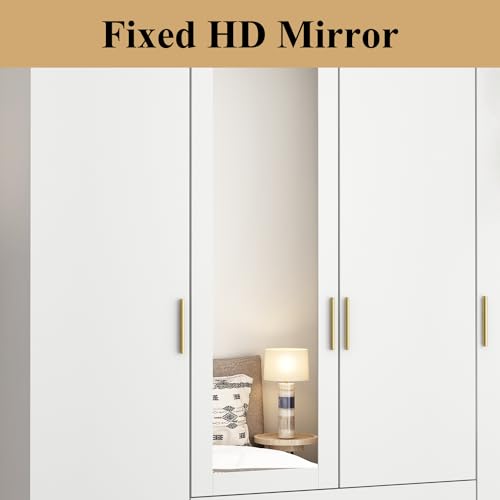 4-Door Armoire Wardrobe with Mirror, 2 Drawers, 2 Hanging Bars & 7 Shelves P76619
