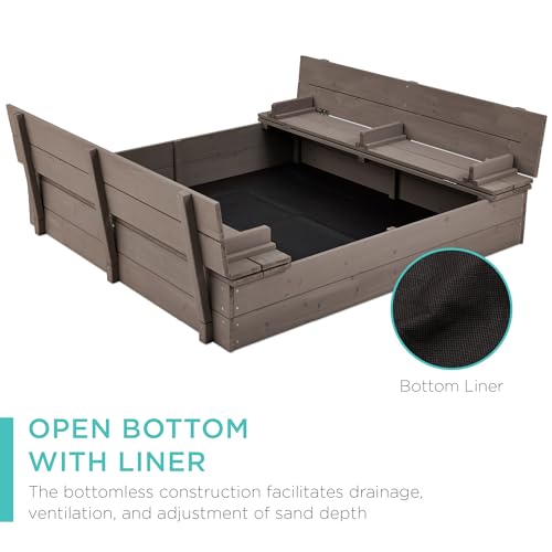 Kids' Outdoor Wooden Sandbox with Foldable Bench Seats R806