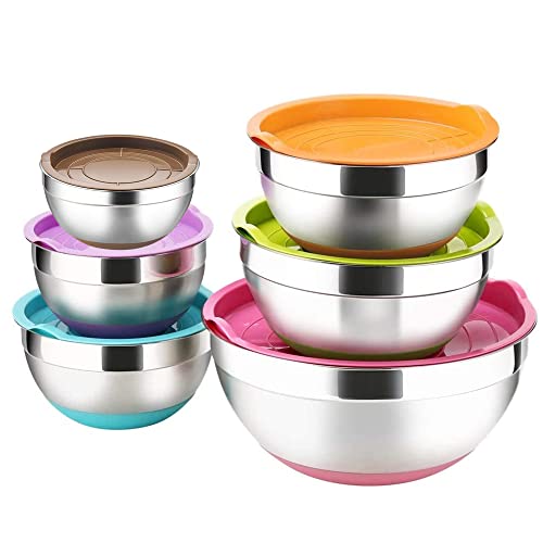 Stainless Steel Mixing Bowls with Airtight Lids, 6 Piece Colorful Nesting Set J126808