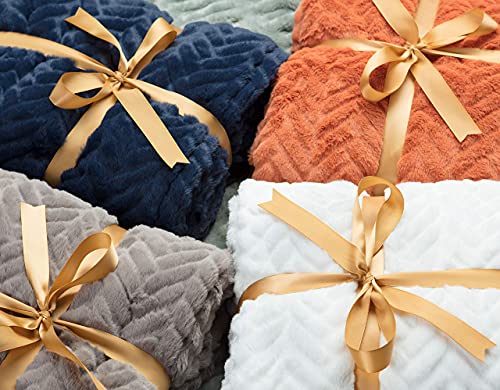 Faux Fur Embossed Throw Blanket for Bed Couch and Living Room Décor R859793
