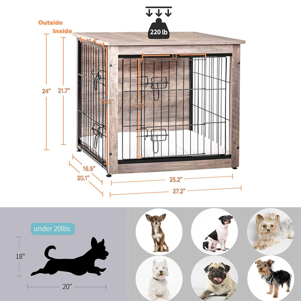 Wooden Dog Crate Furniture with Cushion and Double Doors E960
