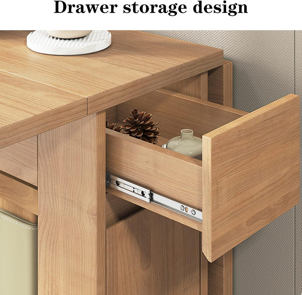Extendable Solid Wood Drop Leaf Dining Table with Storage Drawer F2202