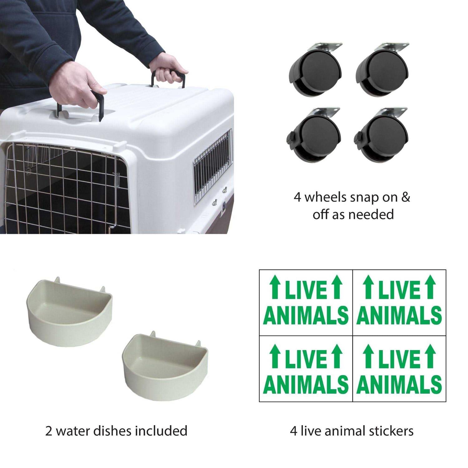 Rolling Plastic Wire Door Travel Dog Crate A2513