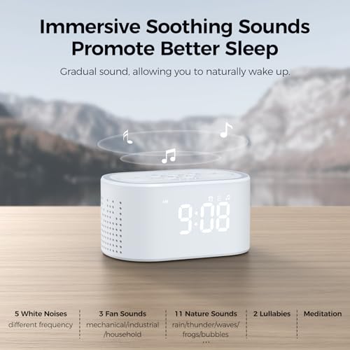 Digital Alarm Clock with White Noise, 21 Soothing Sounds, 7 Wake Up Sounds, 8 Night Lights U76043