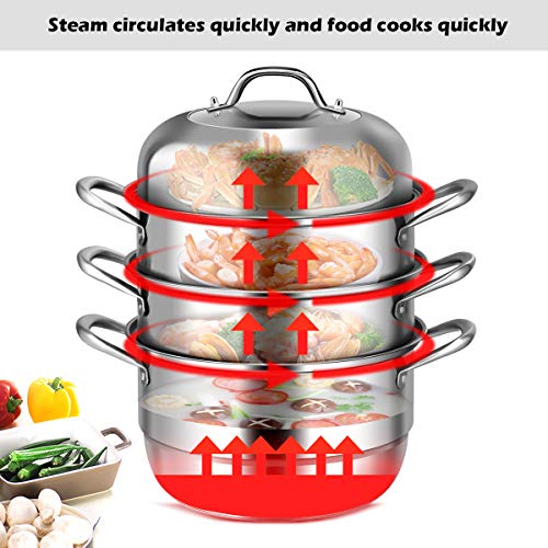 4-Tier Stainless Steel Steamer Pot with Glass Lid I1113