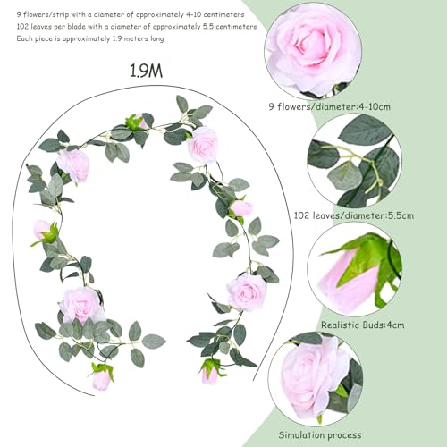 Artificial Eucalyptus Rose Garland for Home Wedding Garden Decor D3496
