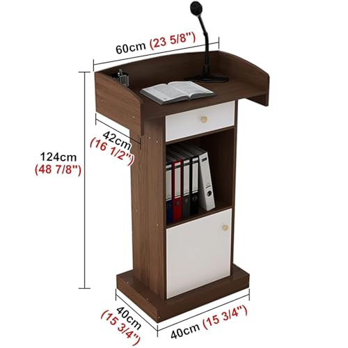 Floor Standing Lectern Podium with Drawer, Wooden Speaking Stand for Classroom and Meeting Rooms U976