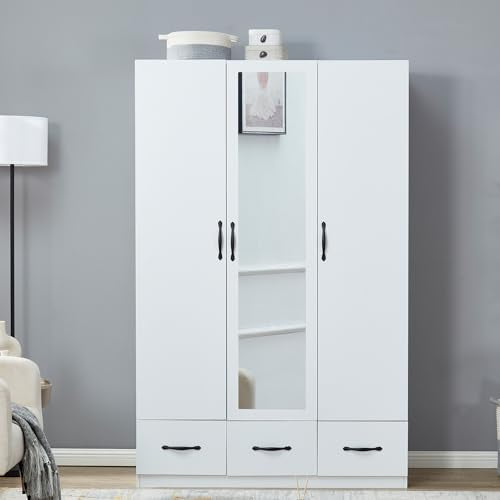 3-Door Armoire Wardrobe with 3 Drawers and Hanging Rod O896250