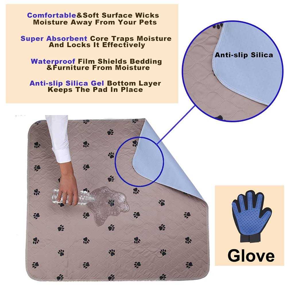 Washable Dog Pee Pads with Puppy Grooming Gloves, Reusable Pet Training Pads, Large Waterproof O323