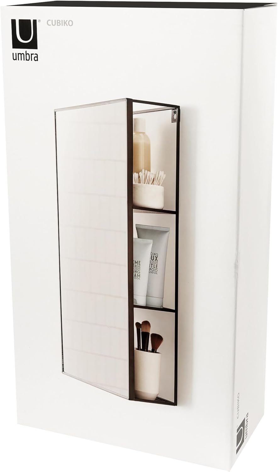 Black Metal Bathroom Mirror Storage Cabinet with 3 Shelves G8110