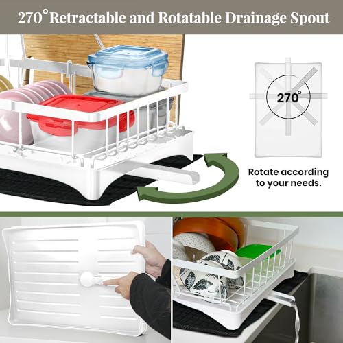 White 2-Tier Dish Drying Rack with Drainboard, Rust Resistant Metal L522