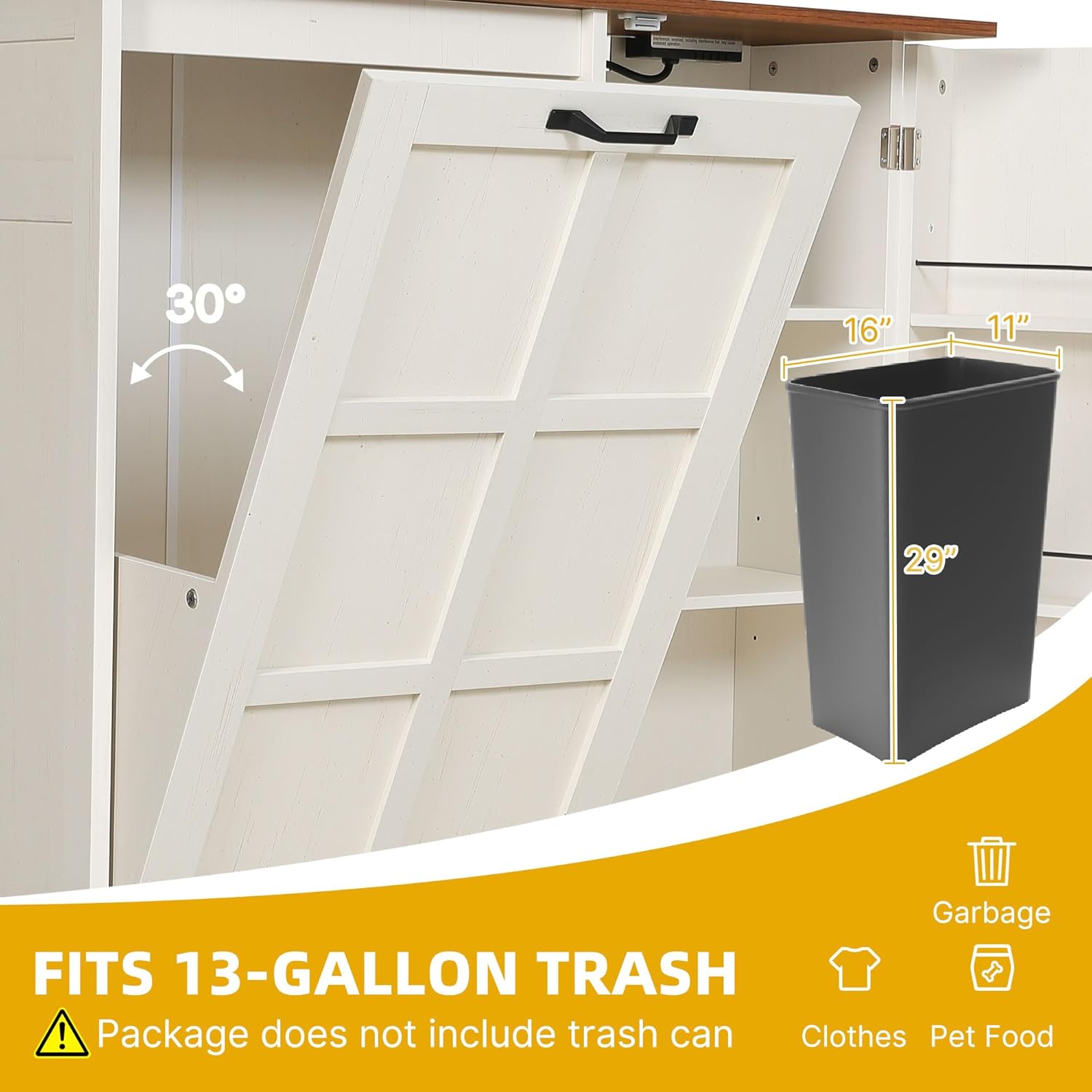 Tilt Out Trash Cabinet, 13 Gallon Hidden Pull Out Trash Bin, Kitchen Storage Cabinet, White Oak U194784