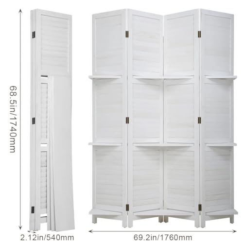 Wood Room Divider 4 Panel Folding Screen with Double Hinged, Privacy Screen for Home Office Bedroom Y78887