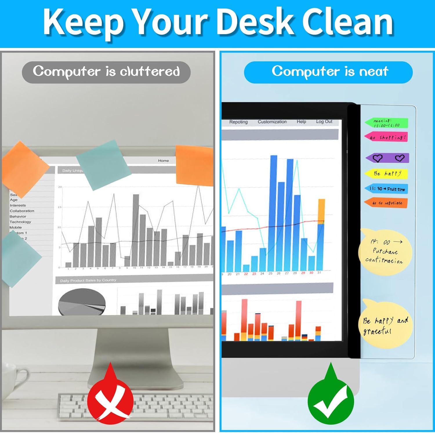 Acrylic Monitor Memo Board, 4 Pack Desktop Sticky Note Holder B635214