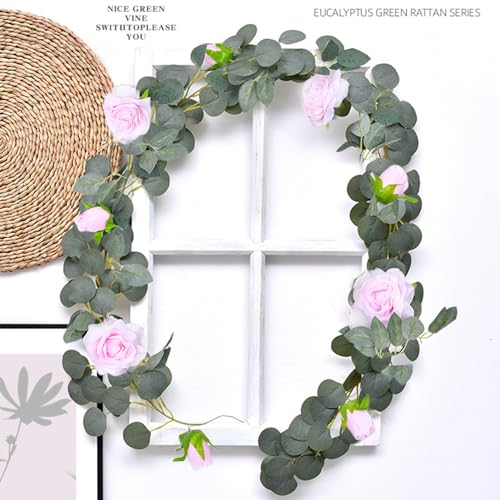 Artificial Eucalyptus Rose Garland for Home Wedding Garden Decor D3496