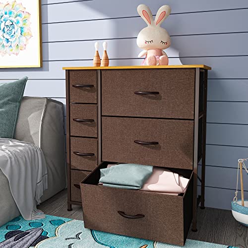 Dresser with 7 Drawers & Fabric Storage Tower for Bedroom, Living Room, Hallway N4314