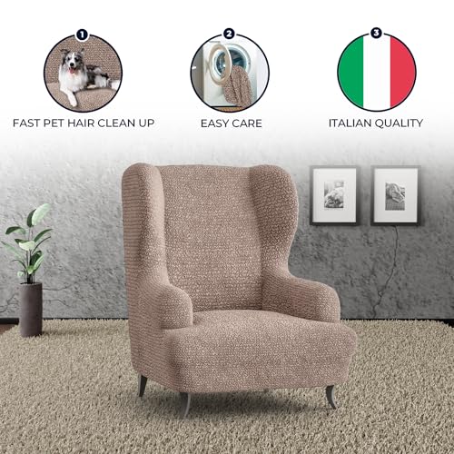 Wingback Chair Slipcover - High Back Armchair Cover - Stretch Furniture Protector - Blue R753
