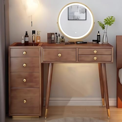 Solid Wood Makeup Vanity Desk with Mirror and LED Lights K985692