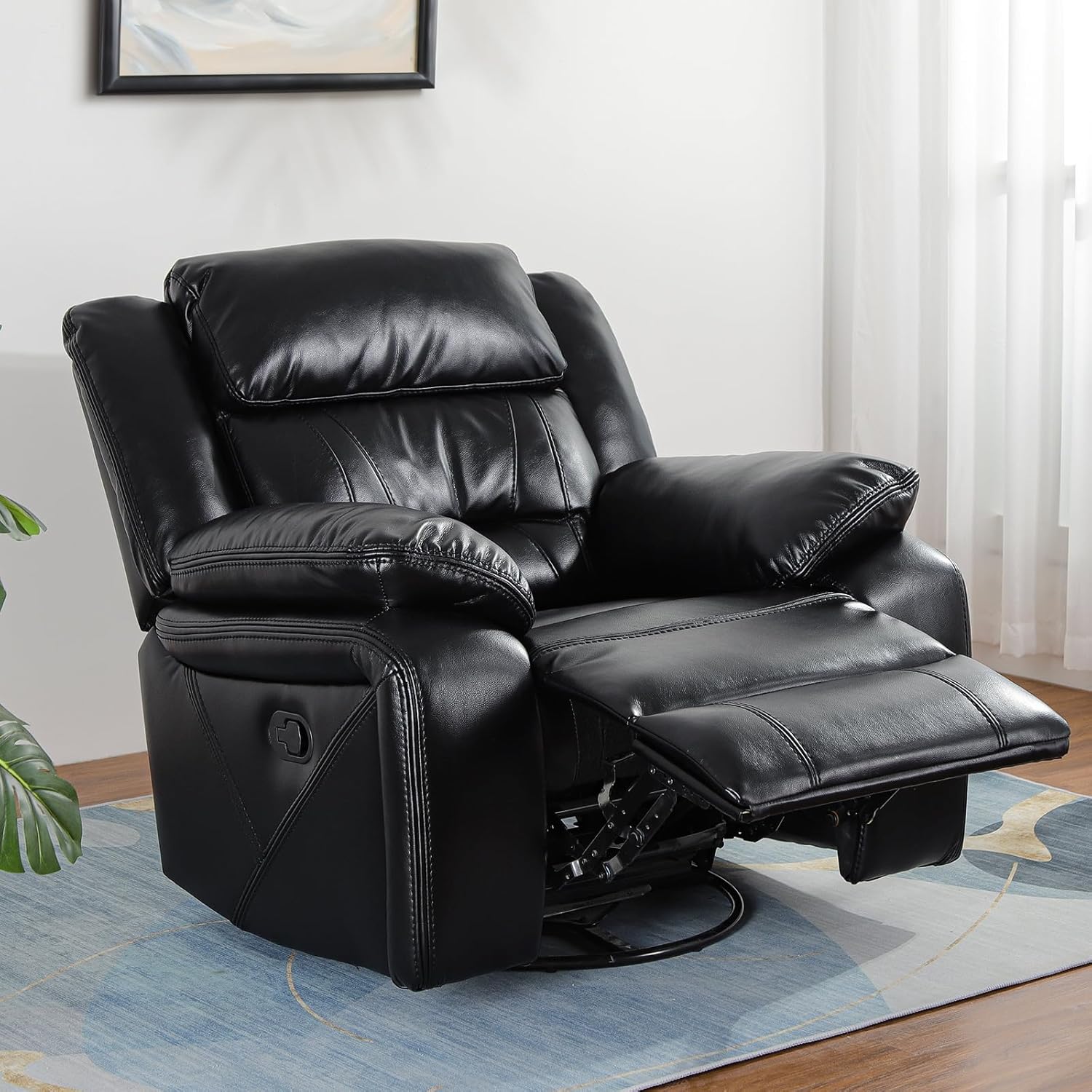 Swivel Rocker Recliner Chair, PU Leather Manual Reclining for Small Spaces C186429