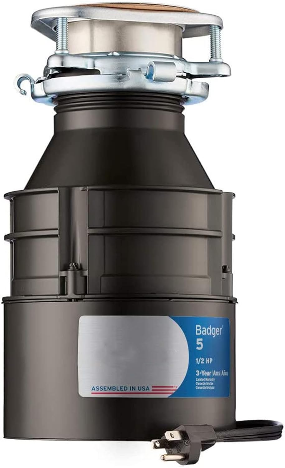 Garbage Disposal with Cord, 1/2 HP Continuous Feed, Black Z109