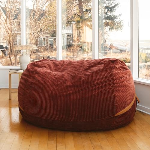 XXL Foam Filled Bean Bag Chair with Removable Cover, Deep Terracotta Corded Plush, 6 feet E194868