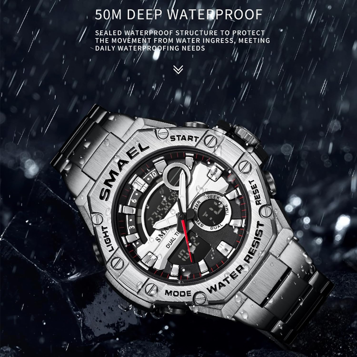 Men's Digital Analog Military Sports Watch Waterproof Stainless Steel A719827