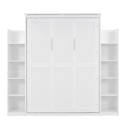Wall Bed with Shelves and LED Lights, Space-Saving for Guest Room V7373