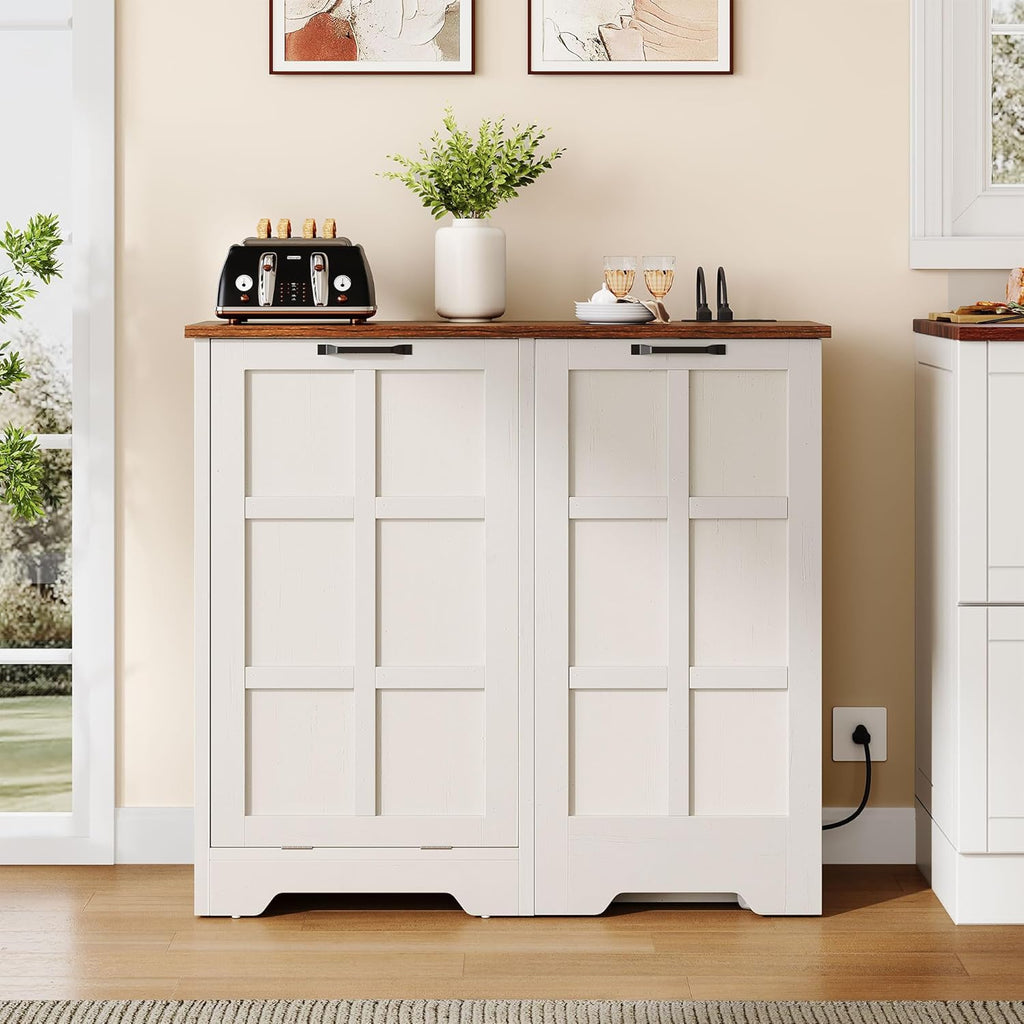 Tilt Out Trash Cabinet, 13 Gallon Hidden Pull Out Trash Bin, Kitchen Storage Cabinet, White Oak U194784