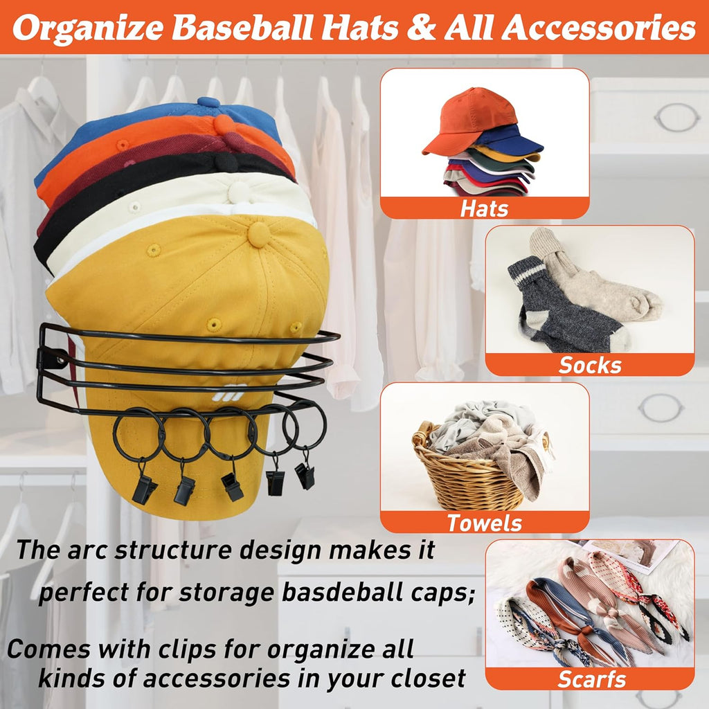 Wall Hat Rack with 10 Clips, Holds Up to 35 Caps A785258