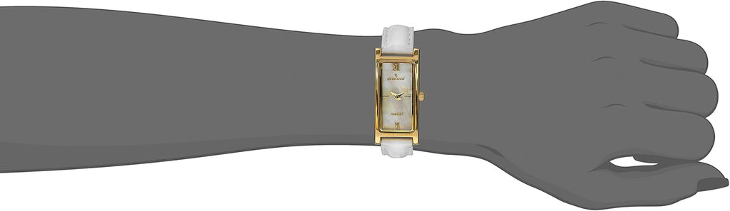 Women's Slim Gold Plated Mother of Pearl Roman Numeral Leather Strap Dress Watch P322897