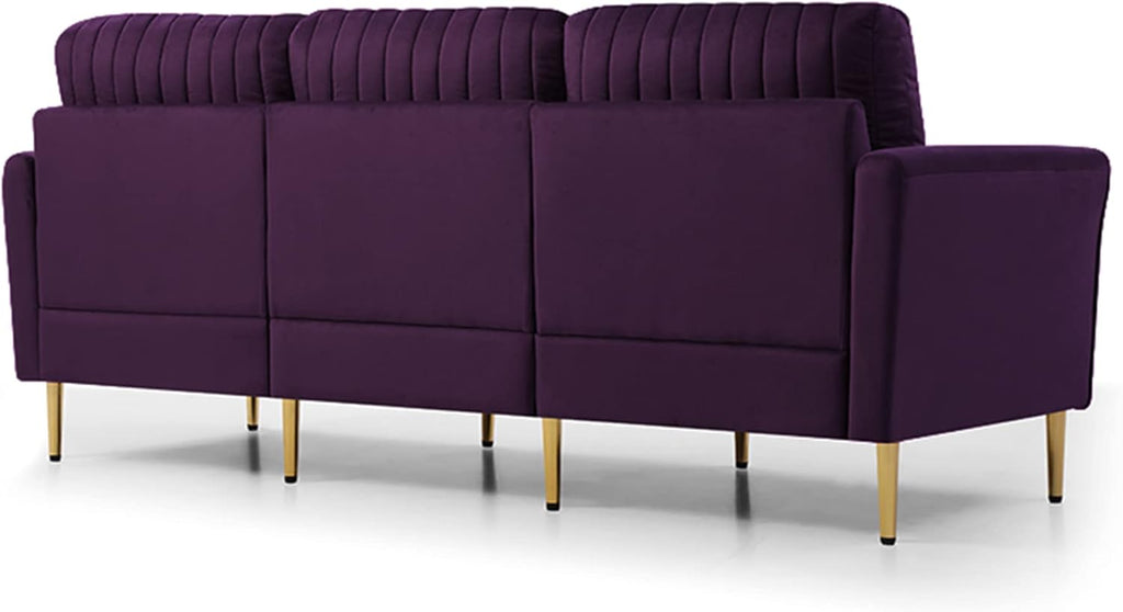 3-Piece Velvet Sectional Sofa Set with Metal Legs, Purple T642494