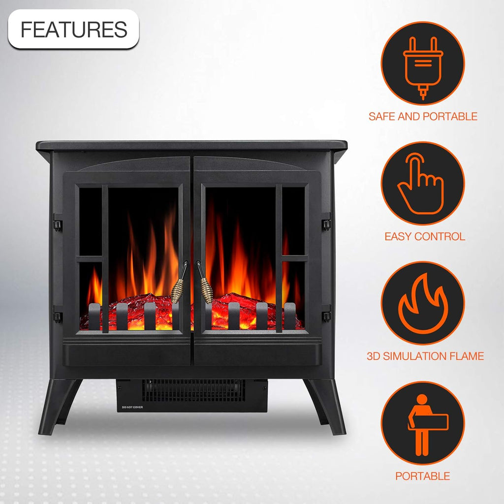 3D Infrared Electric Fireplace Heater, Freestanding, Adjustable Brightness H131481