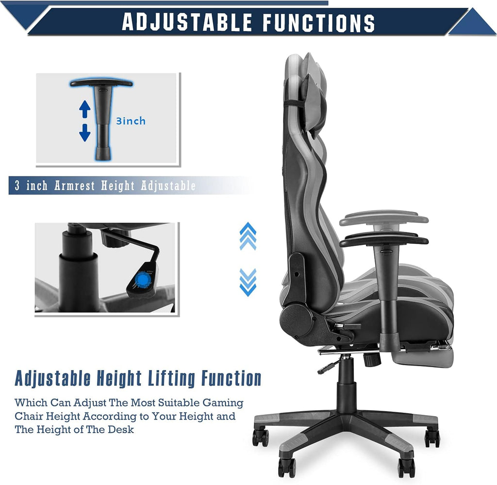 Gaming Chair with Footrest, Swivel Desk Chair, Adjustable Headrest and Lumbar Pillow C3198