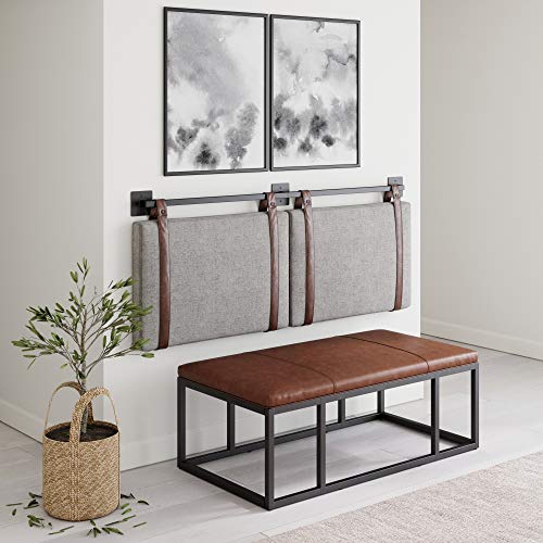 Modern Wall Mount Hanging Headboard, Queen, Brown Faux Leather M329264