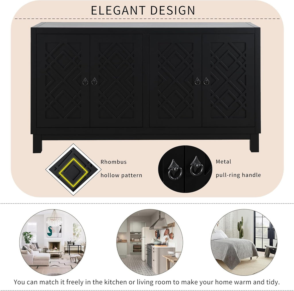 4 Door Storage Cabinet Sideboard with Pull Ring Handles W82398