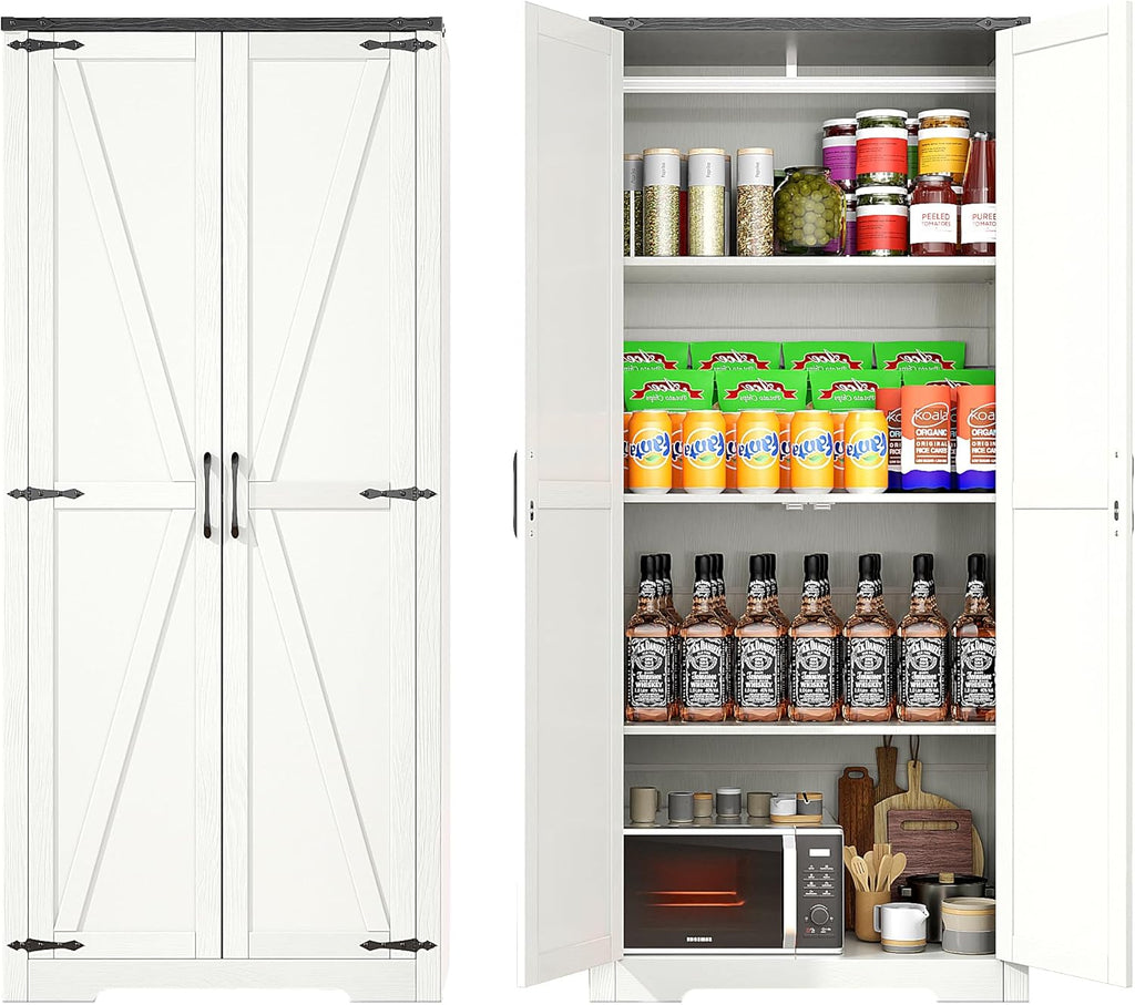 Wardrobe Closet with Doors, White Storage Cabinet with Hanging Rod R927973