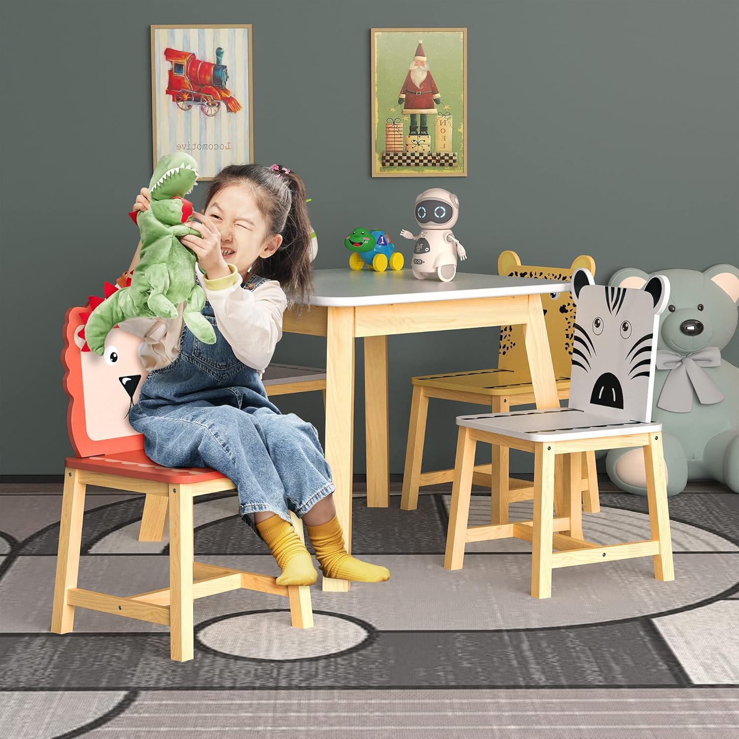 Children's Wooden Table and 4 Chairs Set for Ages 2-10 R550106